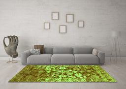 Machine Washable Abstract Green Contemporary Area Rugs in a Living Room,, wshcon1819grn