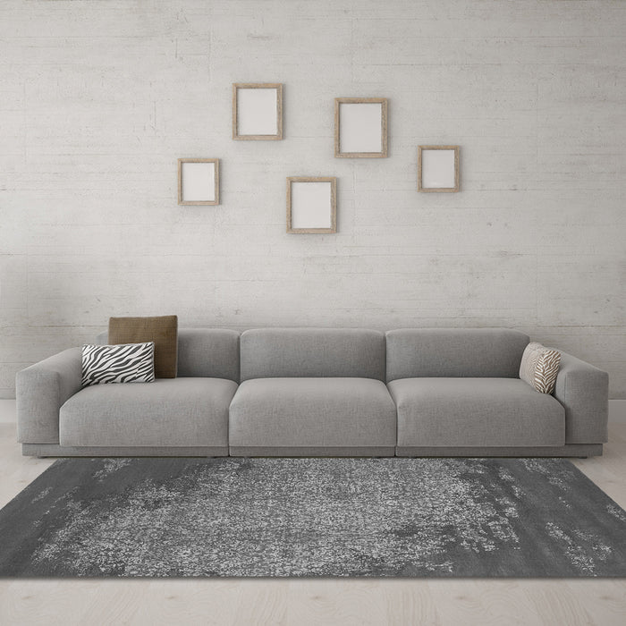 Machine Washable Abstract Gray Contemporary Rug in a Living Room,, wshcon1820gry