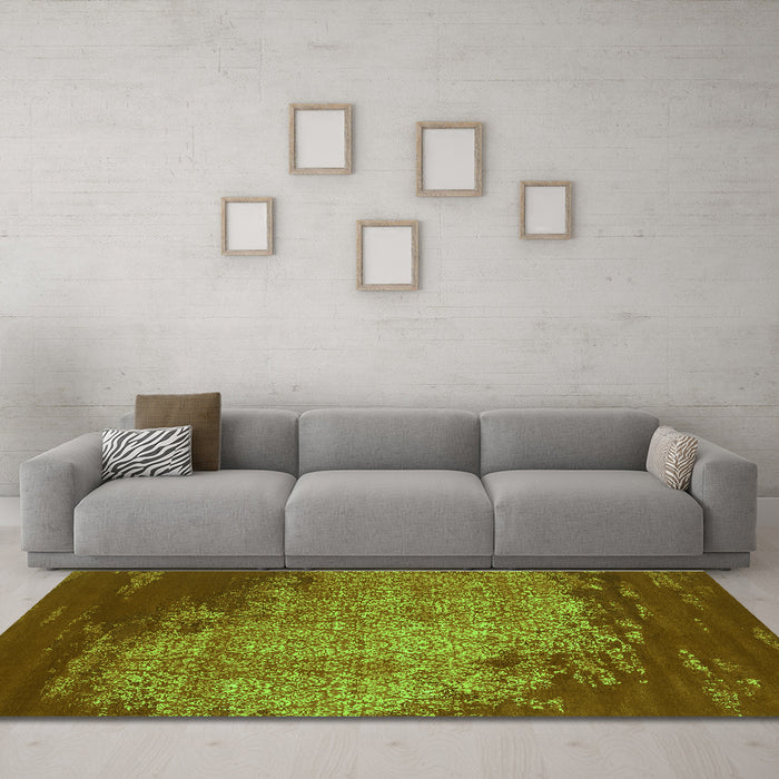 Machine Washable Abstract Green Contemporary Area Rugs in a Living Room,, wshcon1820grn
