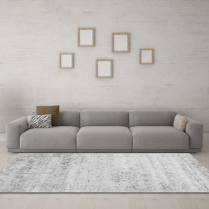 Machine Washable Abstract Gray Contemporary Rug in a Living Room,, wshcon1821gry