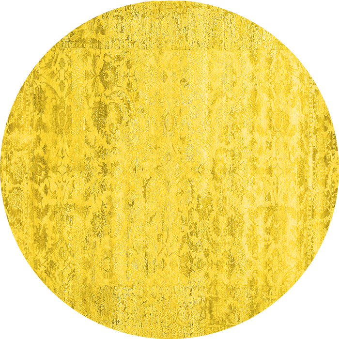 Round Abstract Yellow Contemporary Rug, con1821yw