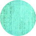 Round Machine Washable Abstract Turquoise Contemporary Area Rugs, wshcon1821turq