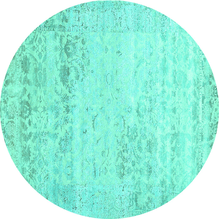 Round Abstract Turquoise Contemporary Rug, con1821turq