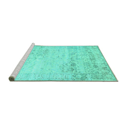 Sideview of Machine Washable Abstract Turquoise Contemporary Area Rugs, wshcon1821turq