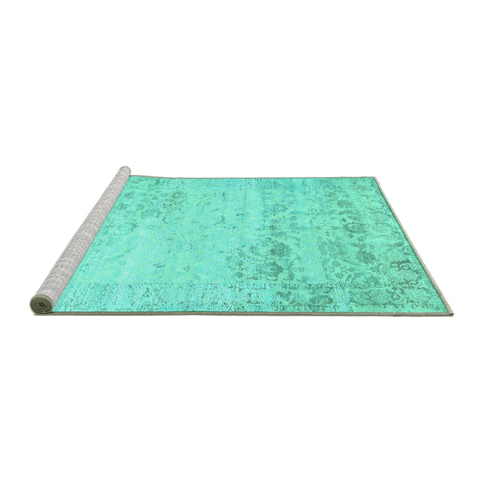 Sideview of Machine Washable Abstract Turquoise Contemporary Area Rugs, wshcon1821turq