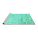 Sideview of Machine Washable Abstract Turquoise Contemporary Area Rugs, wshcon1821turq