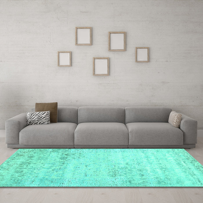 Machine Washable Abstract Turquoise Contemporary Area Rugs in a Living Room,, wshcon1821turq