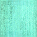 Square Machine Washable Abstract Turquoise Contemporary Area Rugs, wshcon1821turq