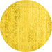 Round Machine Washable Abstract Yellow Contemporary Rug, wshcon1821yw