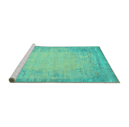 Sideview of Machine Washable Abstract Turquoise Contemporary Area Rugs, wshcon1822turq