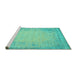 Sideview of Machine Washable Abstract Turquoise Contemporary Area Rugs, wshcon1822turq