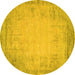 Round Machine Washable Abstract Yellow Contemporary Rug, wshcon1822yw