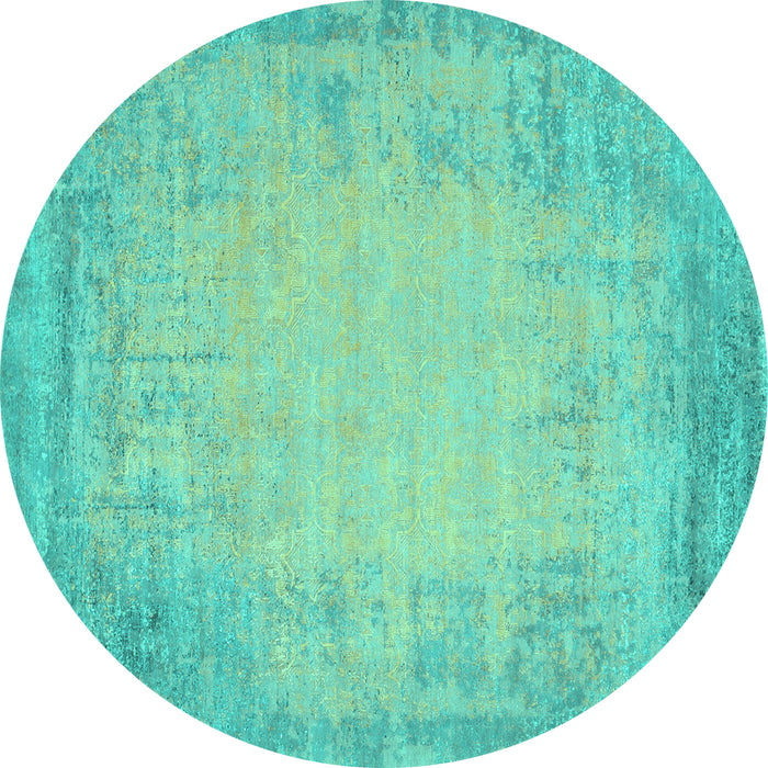 Round Abstract Turquoise Contemporary Rug, con1822turq