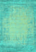 Machine Washable Abstract Turquoise Contemporary Area Rugs, wshcon1822turq