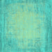 Square Machine Washable Abstract Turquoise Contemporary Area Rugs, wshcon1822turq