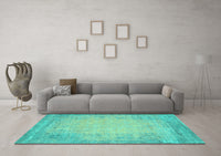 Machine Washable Abstract Turquoise Contemporary Rug, wshcon1822turq