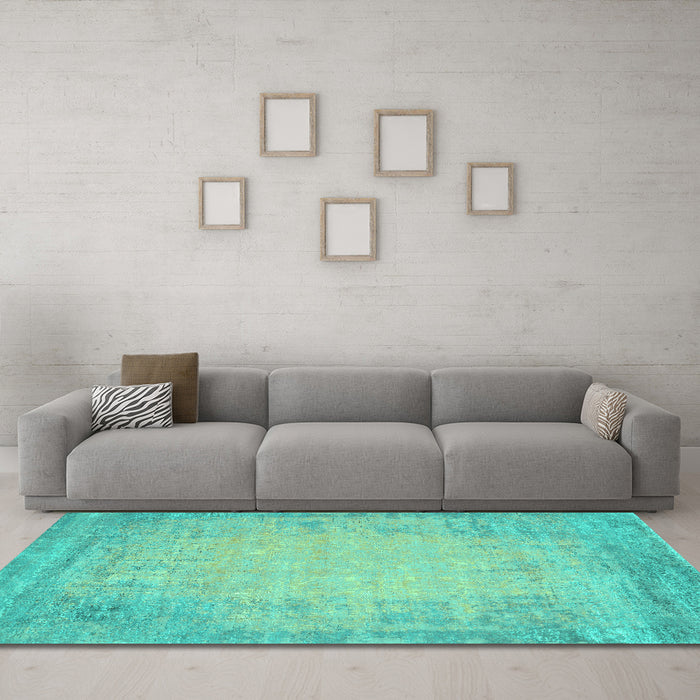 Machine Washable Abstract Turquoise Contemporary Area Rugs in a Living Room,, wshcon1822turq