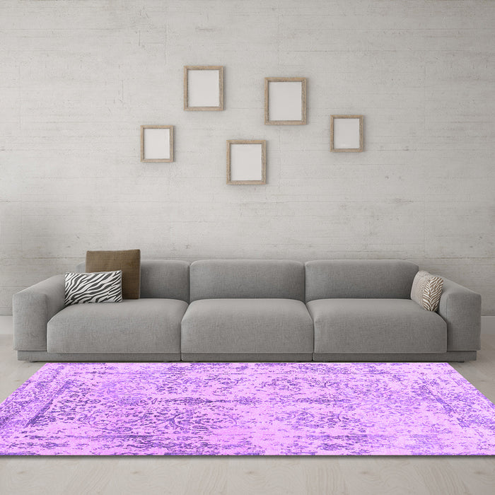 Machine Washable Abstract Purple Contemporary Area Rugs in a Living Room, wshcon1823pur