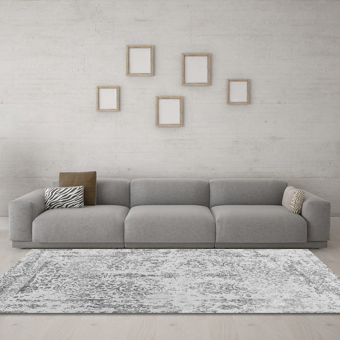 Machine Washable Abstract Gray Contemporary Rug in a Living Room,, wshcon1823gry