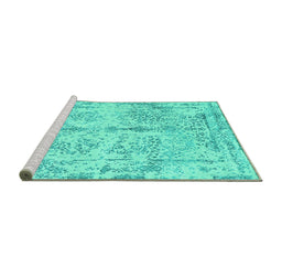 Sideview of Machine Washable Abstract Turquoise Contemporary Area Rugs, wshcon1823turq