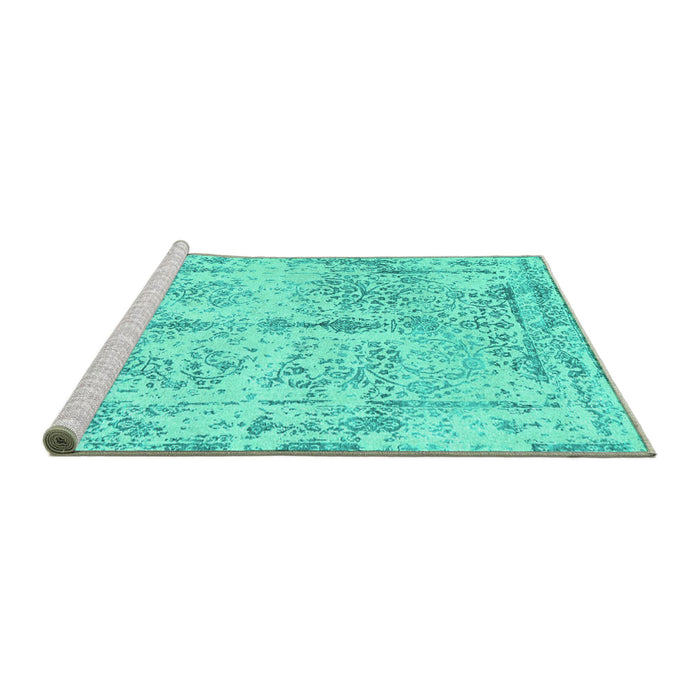 Sideview of Machine Washable Abstract Turquoise Contemporary Area Rugs, wshcon1823turq