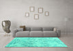 Machine Washable Abstract Turquoise Contemporary Area Rugs in a Living Room,, wshcon1823turq