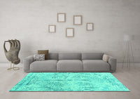 Machine Washable Abstract Turquoise Contemporary Rug, wshcon1823turq