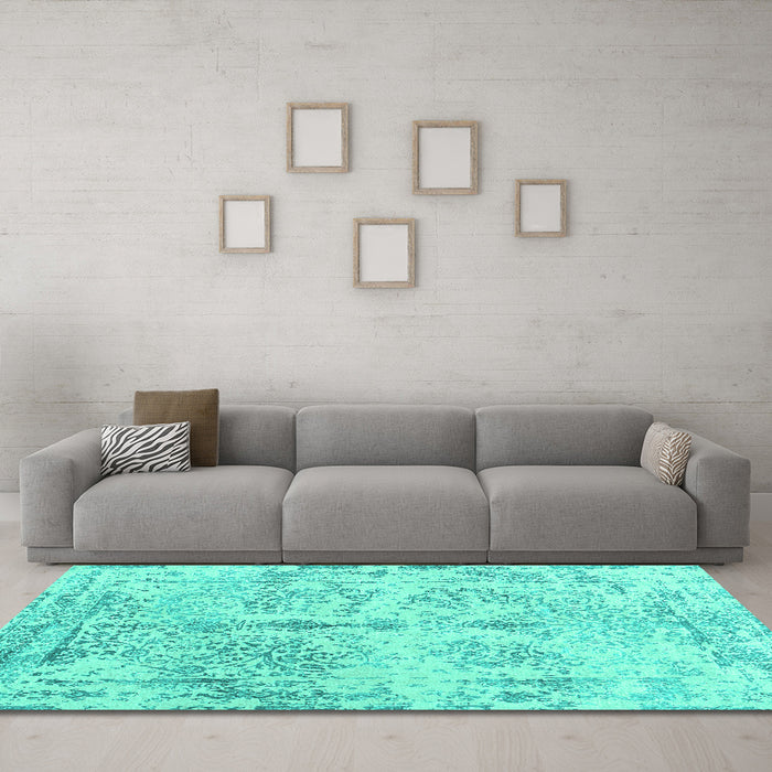 Machine Washable Abstract Turquoise Contemporary Area Rugs in a Living Room,, wshcon1823turq
