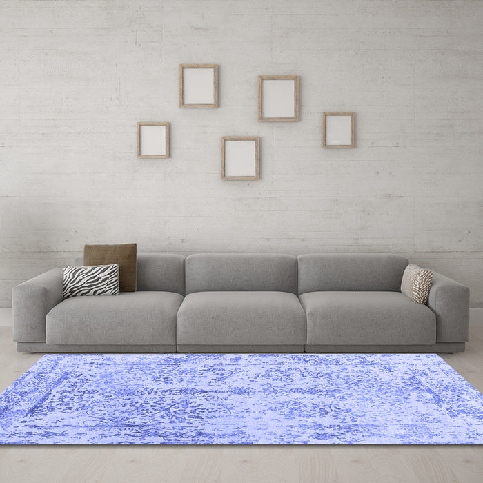 Machine Washable Abstract Blue Contemporary Rug in a Living Room, wshcon1823blu
