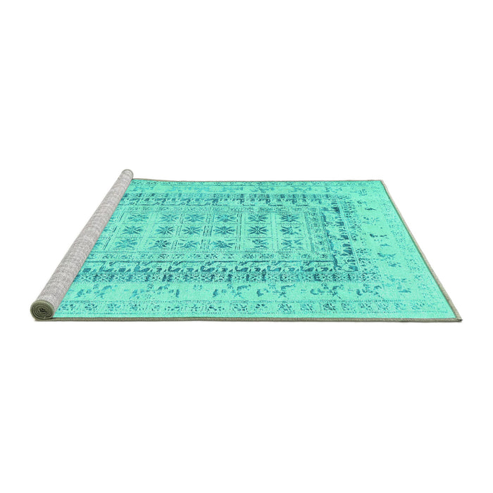 Sideview of Machine Washable Abstract Turquoise Contemporary Area Rugs, wshcon1824turq