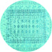 Round Machine Washable Abstract Turquoise Contemporary Area Rugs, wshcon1824turq