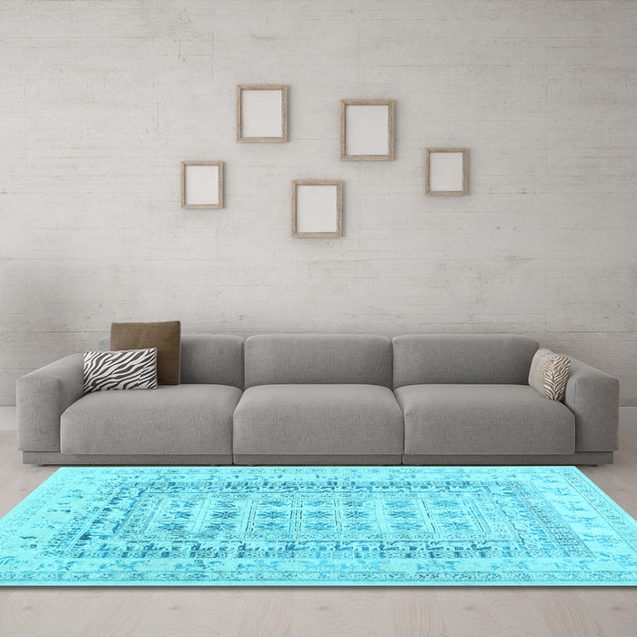 Machine Washable Abstract Light Blue Contemporary Rug in a Living Room, wshcon1824lblu
