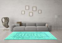 Machine Washable Abstract Turquoise Contemporary Rug, wshcon1824turq