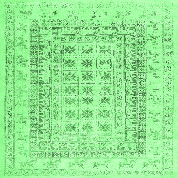 Square Machine Washable Abstract Emerald Green Contemporary Area Rugs, wshcon1824emgrn