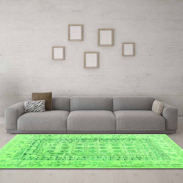 Machine Washable Abstract Green Contemporary Area Rugs in a Living Room,, wshcon1824grn