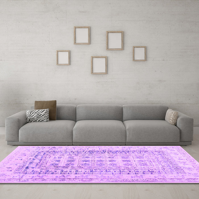 Machine Washable Abstract Purple Contemporary Area Rugs in a Living Room, wshcon1824pur