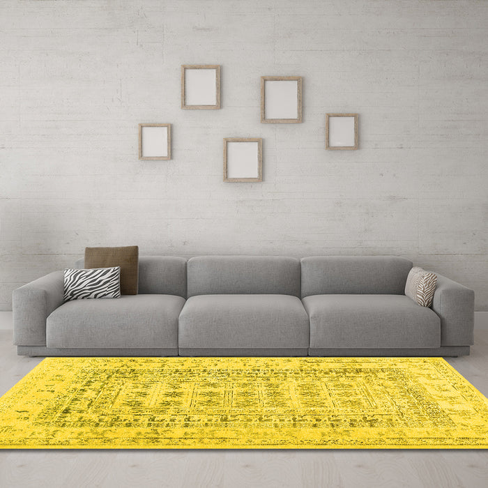 Machine Washable Abstract Yellow Contemporary Rug in a Living Room, wshcon1824yw