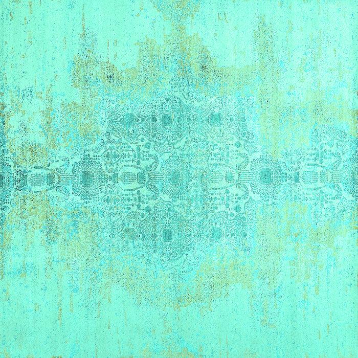 Square Abstract Turquoise Contemporary Rug, con1825turq