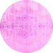 Round Machine Washable Abstract Pink Contemporary Rug, wshcon1825pnk