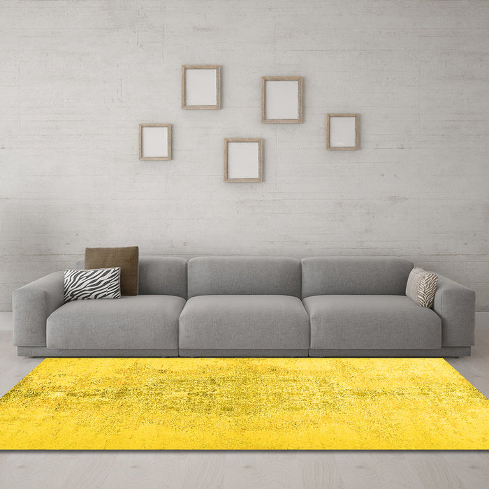 Machine Washable Abstract Yellow Contemporary Rug in a Living Room, wshcon1825yw