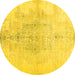 Round Machine Washable Abstract Yellow Contemporary Rug, wshcon1825yw