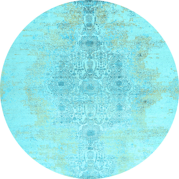Round Abstract Light Blue Contemporary Rug, con1825lblu