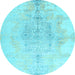 Round Abstract Light Blue Contemporary Rug, con1825lblu