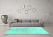 Machine Washable Abstract Turquoise Contemporary Area Rugs in a Living Room,, wshcon1825turq