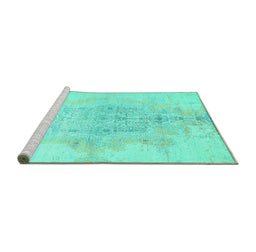Sideview of Machine Washable Abstract Turquoise Contemporary Area Rugs, wshcon1825turq