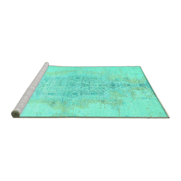Sideview of Machine Washable Abstract Turquoise Contemporary Area Rugs, wshcon1825turq