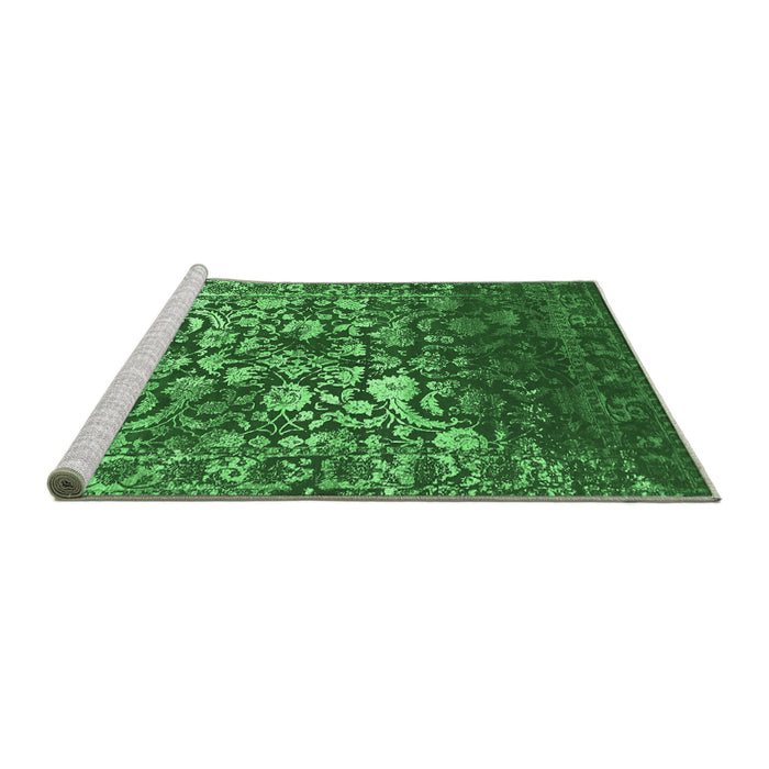 Sideview of Machine Washable Abstract Emerald Green Contemporary Area Rugs, wshcon1826emgrn