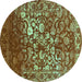 Round Abstract Turquoise Contemporary Rug, con1826turq