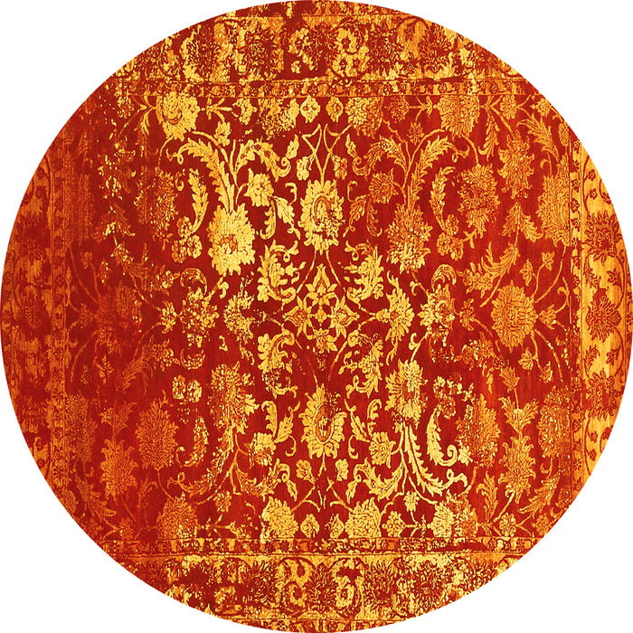 Round Abstract Yellow Contemporary Rug, con1826yw