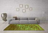 Machine Washable Abstract Green Contemporary Rug, wshcon1826grn